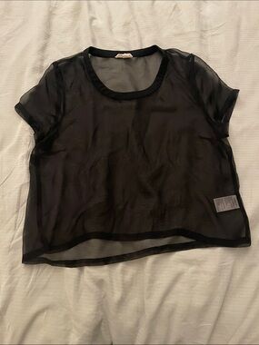 silence + noise Black Sheer Short Sleeve Tee